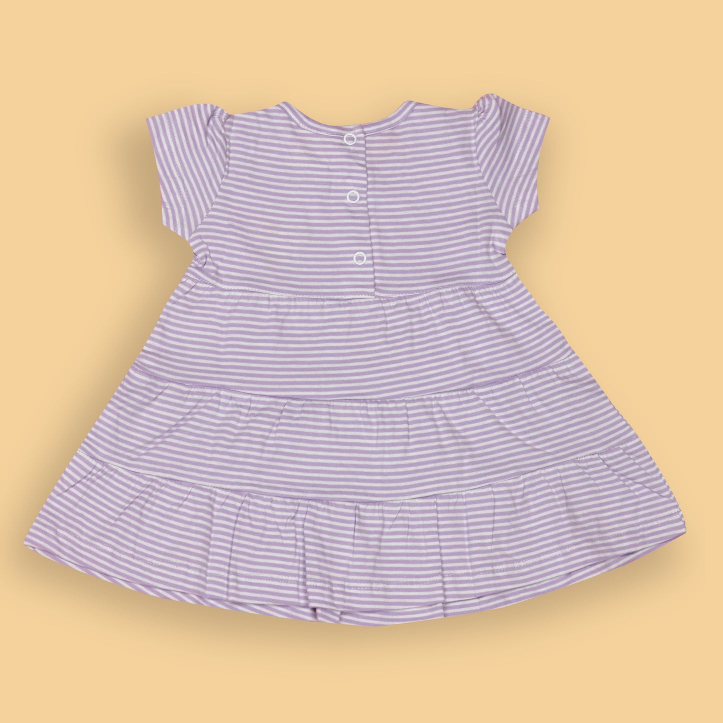 Zero Essentials Girls’ Lilac Striped Frock – Half Sleeves, Knee Length, Easy Snap Buttons