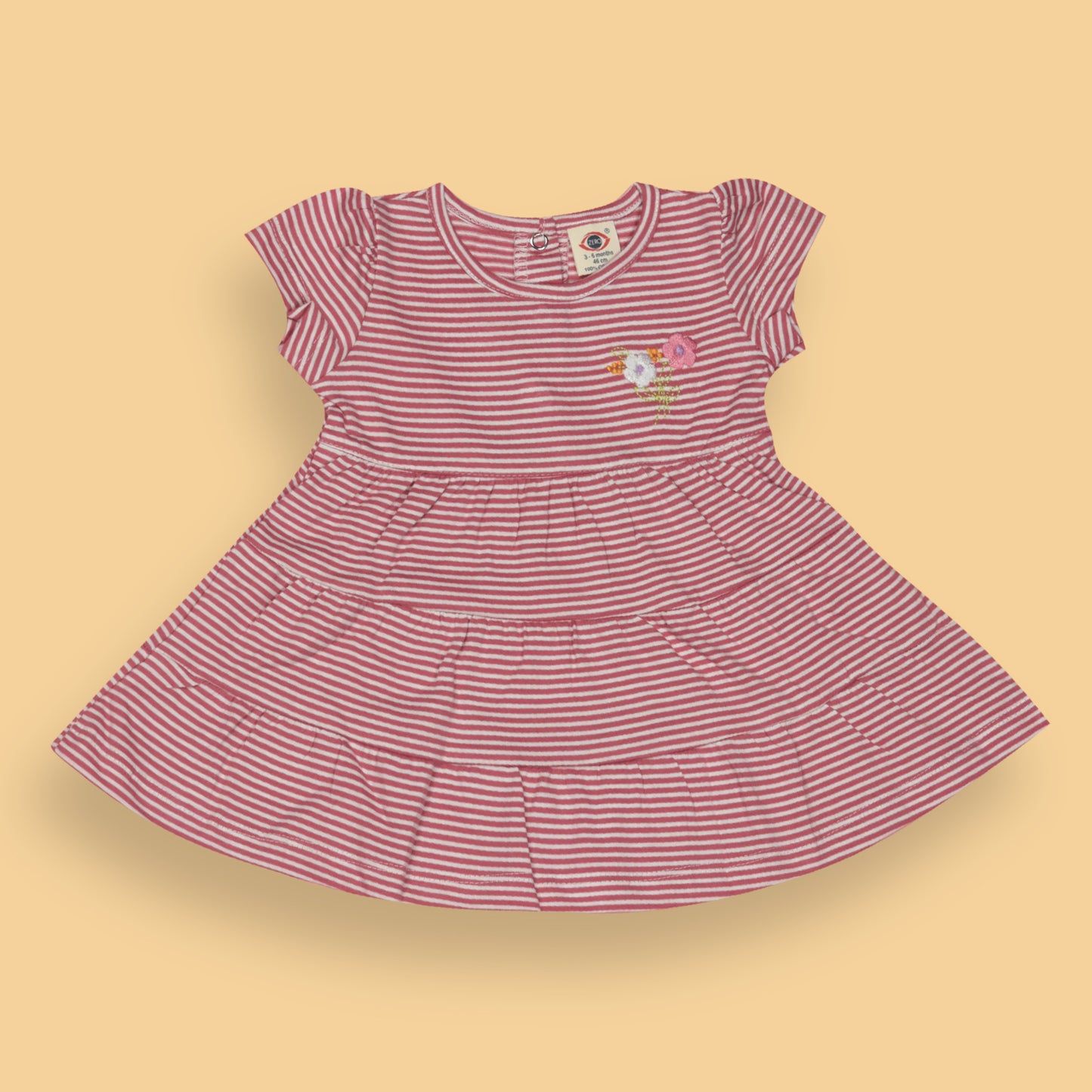 Zero Essentials Girls’ Wine Red Striped Frock – Half Sleeves, Knee Length, Easy Snap Buttons