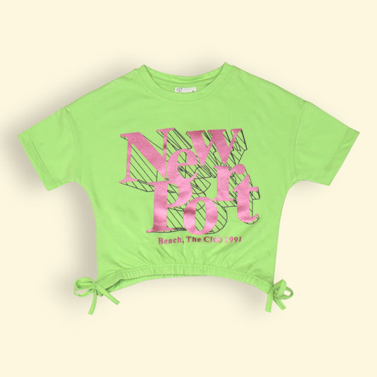 OlioKids Girl's Half Sleeve Round Neck Crop Top with Placement Print (Neon Green)