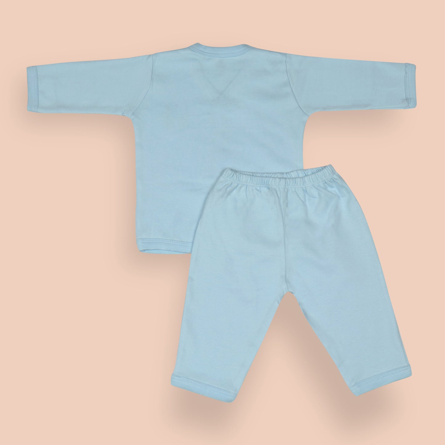 Blue Cotton Newborn Baby Gift Set – Full Sleeve Button-Up Top, Elastic Waist Pants, Bib, Cap & Mittens
