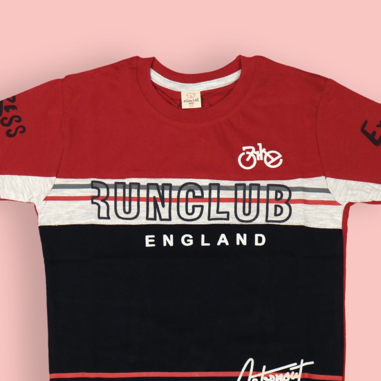 RUNCLUB England Tee by OlioKids – Boys’ Navy Blue Short Sleeves, Multicolour Print, Soft Cotton for Trendy Days Out