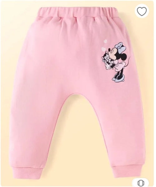 Babyhug Disney Interlock Knit Full Length Diaper Leggings with Minnie Mouse Graphics Pack of 3- Pink White & Light Blue