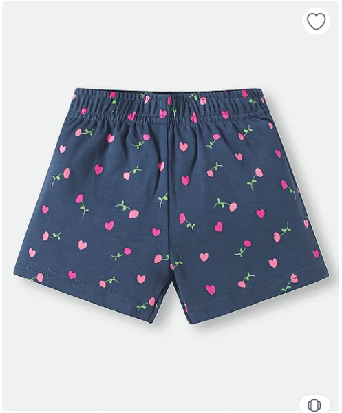 Ollypop Sinker Knit Half Sleeves T-Shirt & Shorts Set with Kitty Embroidery & Print - Navy Blue & Pink