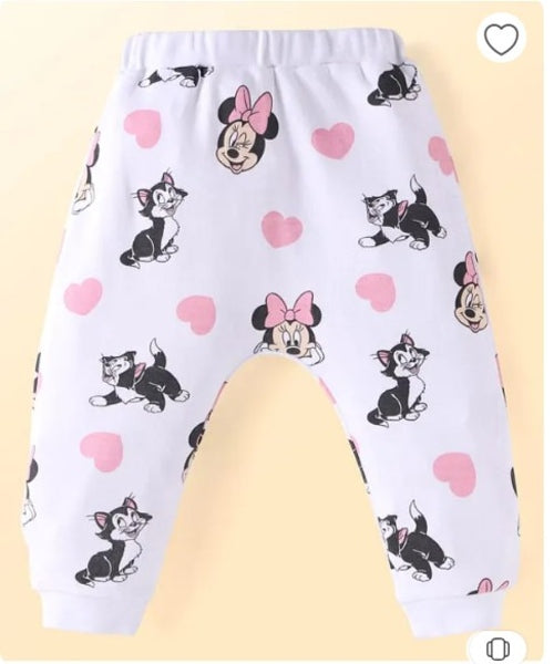 Babyhug Disney Interlock Knit Full Length Diaper Leggings with Minnie Mouse Graphics Pack of 3- Pink White & Light Blue