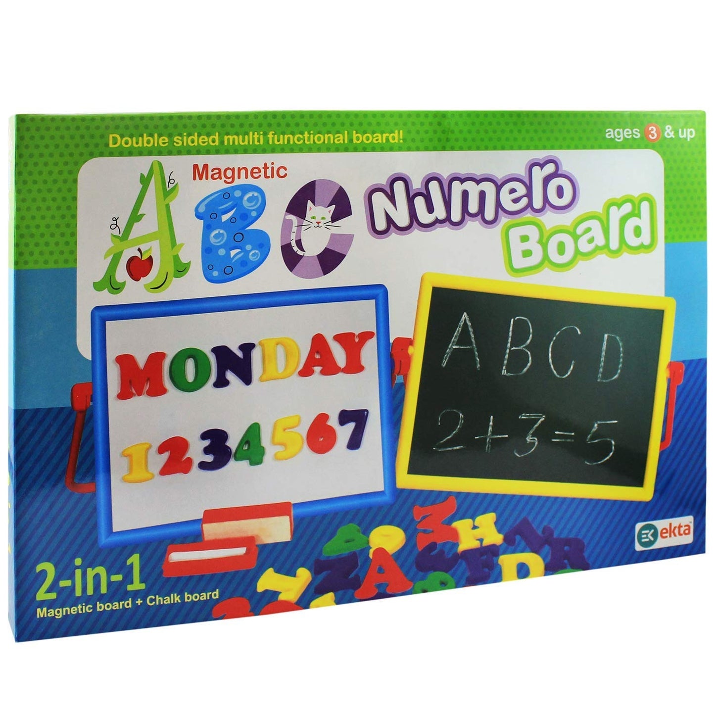 EKTA - Magnetic ABC Numero Board Double Sided Multi Functional Board 2-in-1 Magnetic Board (White) Black Board (Green)