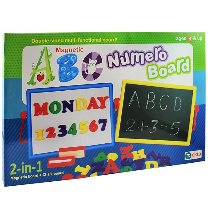 EKTA - Magnetic ABC Numero Board Double Sided Multi Functional Board 2-in-1 Magnetic Board (White) Black Board (Green)
