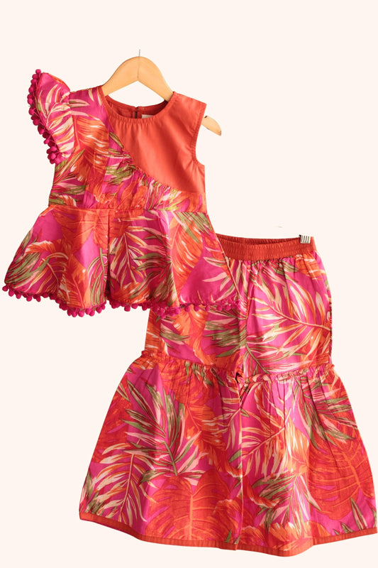 Peekaaboo Girls' Imarti Peplum Top & Sharara Set – Color Block Design