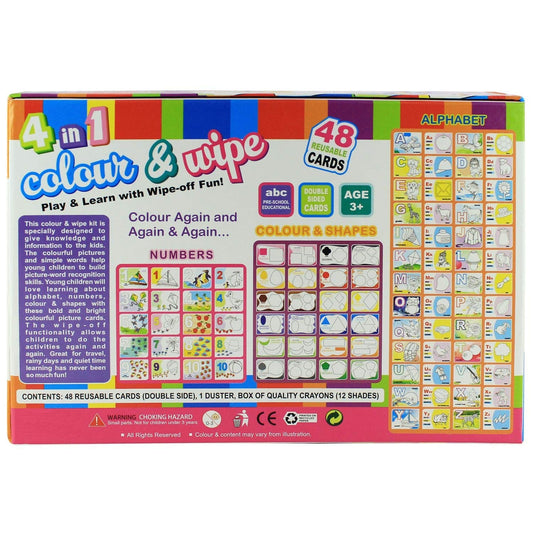 4-in-1 Colour & Wipe Learning Kit – ABCs, Numbers, Shapes & Colours for Preschoolers