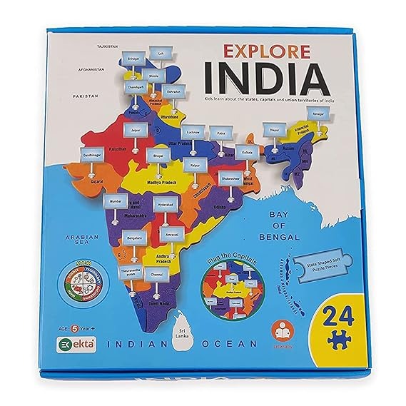 EKTA Explore India Map Puzzle for Kids India Map with State Capitals Puzzle Foam Map for Educational Jigsaw Puzzle and Learning Aid Games for Kids Foam Puzzle Games 24 Pieces - Blue