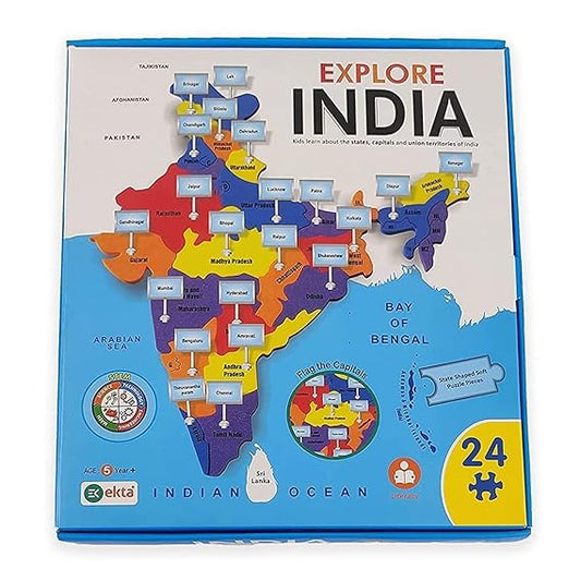EKTA Explore India Map Puzzle for Kids India Map with State Capitals Puzzle Foam Map for Educational Jigsaw Puzzle and Learning Aid Games for Kids Foam Puzzle Games 24 Pieces - Blue