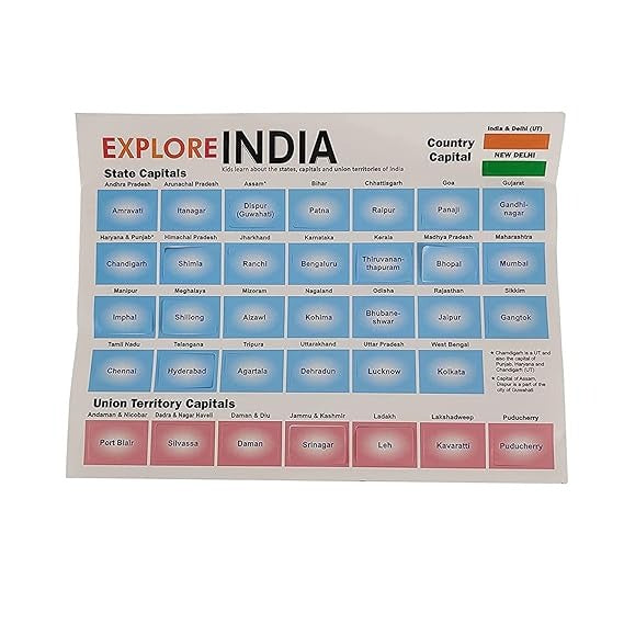 EKTA Explore India Map Puzzle for Kids India Map with State Capitals Puzzle Foam Map for Educational Jigsaw Puzzle and Learning Aid Games for Kids Foam Puzzle Games 24 Pieces - Blue