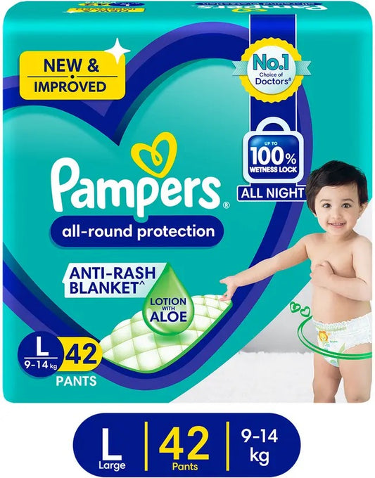 Pampers Large Diaper Pants L (9-14 kg) | 42 pcs | Anti-Rash & Aloe Vera