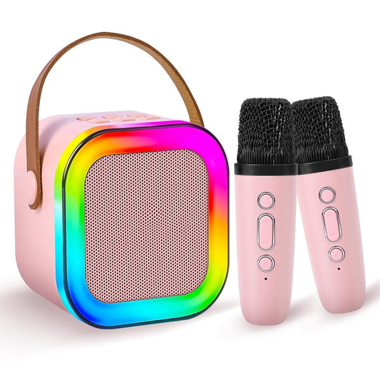k12 Portable Karaoke Set with LED Bluetooth Speaker and Wireless Microphone/Multi Colour (Twin Mike)