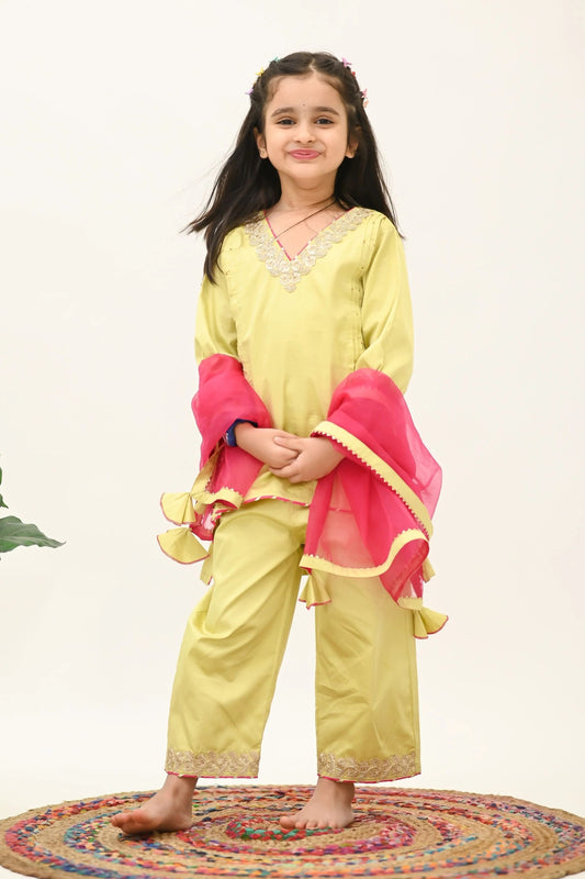 Peekaaboo Elegant Meher Kurti and Pant Set with Dupatta for Girls