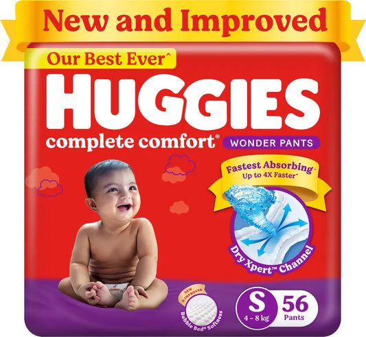 Huggies Complete Comfort Wonder Pants, India's Fastest Absorbing Diaper - S  (56 Pieces)