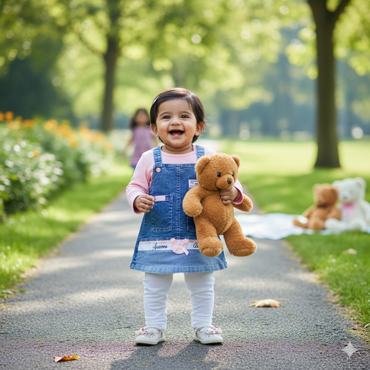 Lovely Layers – Peach Dungaree Dress with Leggings